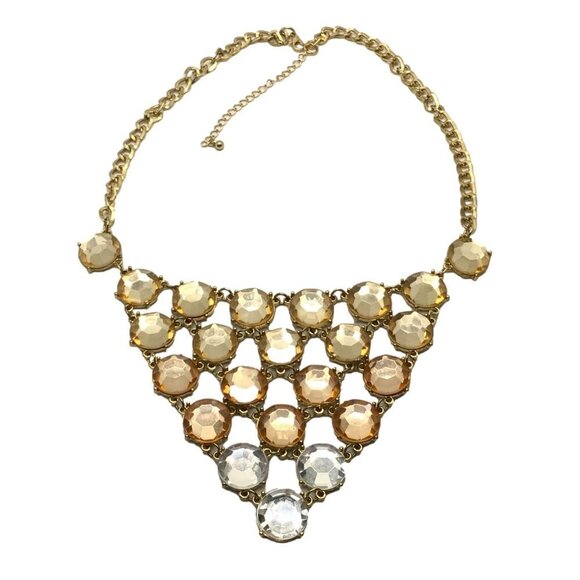 Jeweled Bib Necklace Gold Tone Adjustable Length - Picture 1 of 3